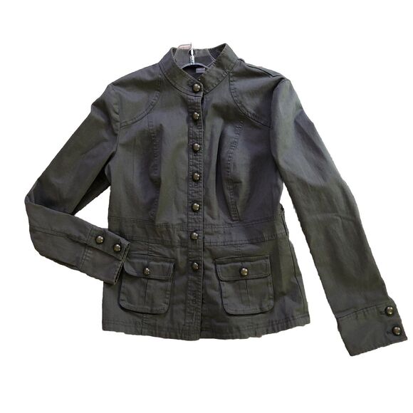 New York Company Gray Military Jacket Womens Sz 6 Y2K Utility Cotton Blazer FLAW - Picture 7 of 15